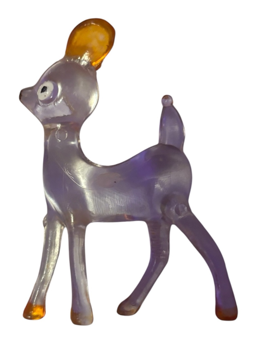 Vintage Clear & Amber Plastic Kitsch Deer Christmas Decoration